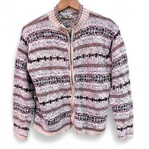 Heirloom Collectibles Zippered Cardigan Sz M-L  Brown Tan Vintage Cottagecore